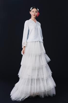 荷言HEYEN 雪柳 松紧腰白色网纱蛋糕裙半裙