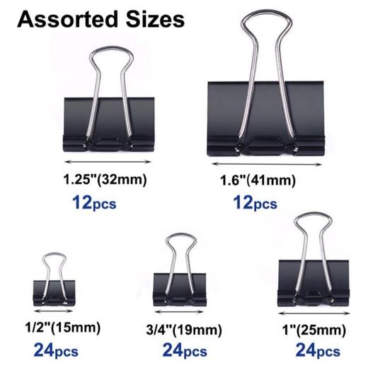 Aelfox 96个黑色金属长尾夹套装 五种尺寸 适合家庭、学校和办公的用品 商品图2