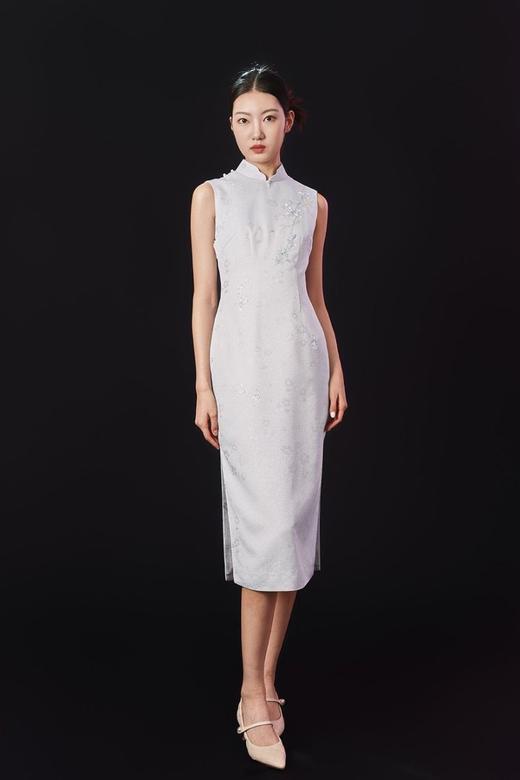 荷言HEYEN 望春南 织银桑蚕丝手工罗银立领无袖修身旗袍 全身花卉枝蔓刺绣+钉珠 商品图0