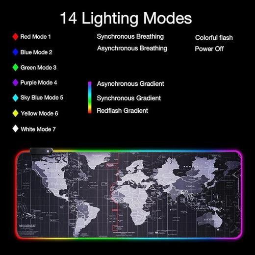 美国亚马逊RGB发光世界地图大号游戏鼠标垫 支持多种RGB光效 X0035JU3A1 商品图2