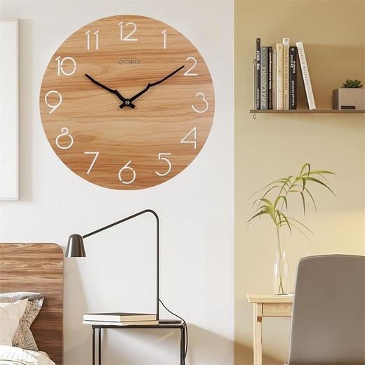美国 LAIGOO 12英寸木质木纹底壁挂石英时钟 创意镂空数字 无框无玻璃 商品图0