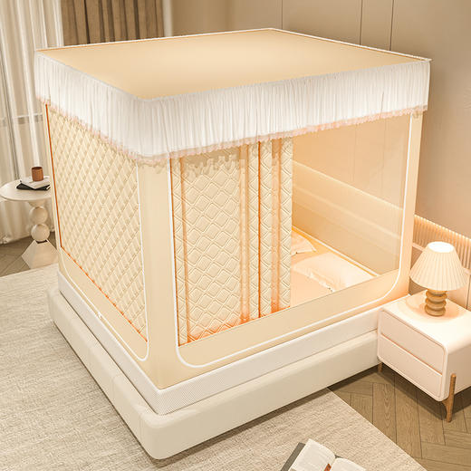 自然醒加高内穿U型三门保暖款夹棉防尘顶坐床蚊帐2402HH 商品图5