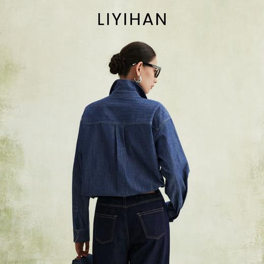 LIYIHAN 2026春季新款通勤纯棉牛仔衬衫女蓝色职场外套小众设计感 商品图4