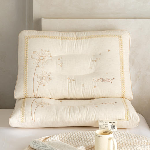 自然醒亚麻蒲公英枕-棉麻枕芯刺绣亚麻枕头XK 商品图0