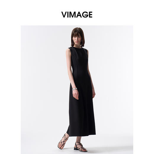 VIMAGE纬漫纪极简背心小黑裙坑条空气层无袖连衣裙2026春季新款V2507202 商品图2