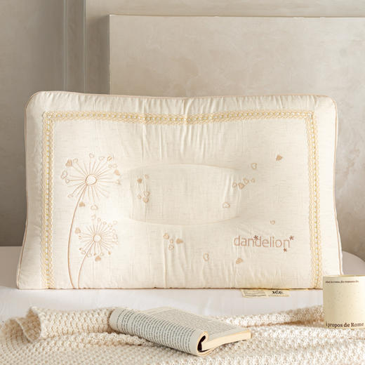 自然醒亚麻蒲公英枕-棉麻枕芯刺绣亚麻枕头XK 商品图3