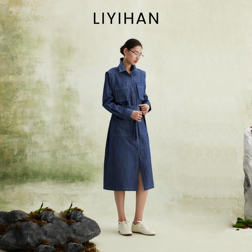 LIYIHAN 2026春新款通勤纯棉牛仔连衣裙女蓝色衬衫裙子小众设计感 商品图3