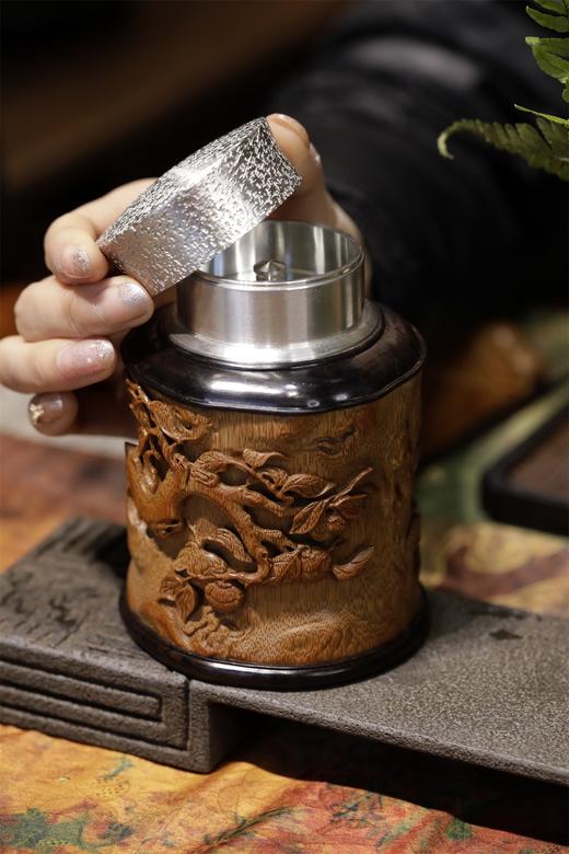 柿柿（事事）如意°锡胆竹雕茶叶罐 商品图6