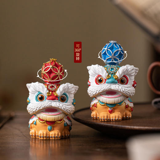 瑞狮擎珠【红绣球+蓝绣球】茶宠摆件一对 商品图1