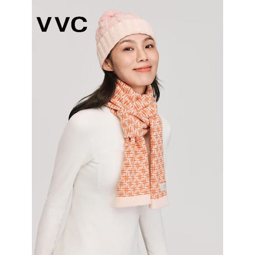 【分仓直发包邮】VVC燃点·100%羊毛格纹围巾VGW5X051（橙皮白/荔红白/星海蓝白） 商品图1