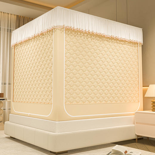 自然醒加高内穿U型三门保暖款夹棉防尘顶坐床蚊帐2402HH 商品图1