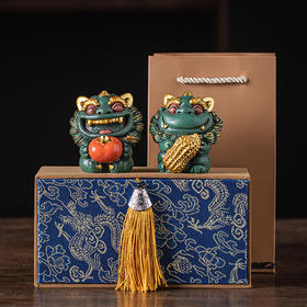 新中式小狮子【好柿+花生】一对茶宠摆件