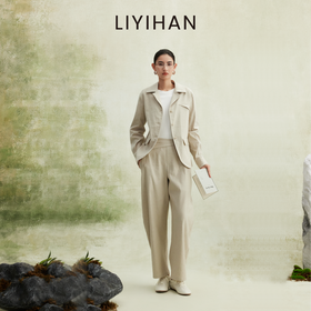 LIYIHAN 2026春新款通勤亚麻夹克上衣女米白色外套套装小众设计感