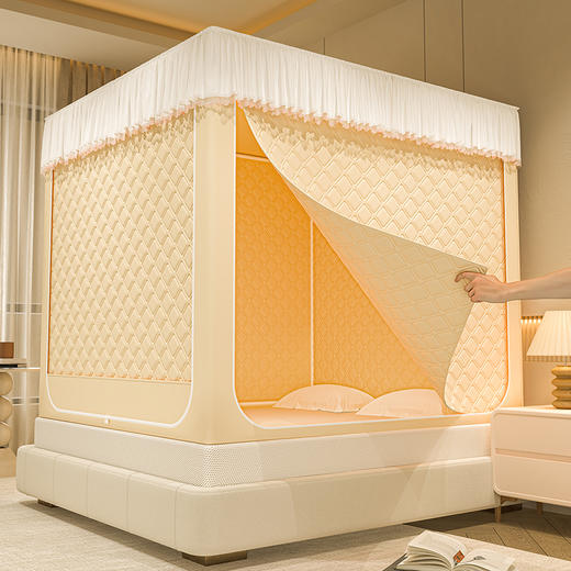 自然醒加高内穿U型三门保暖款夹棉防尘顶坐床蚊帐2402HH 商品图2