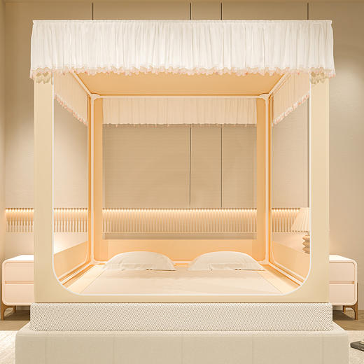 自然醒加高内穿U型三门保暖款夹棉防尘顶坐床蚊帐2402HH 商品图8