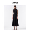 VIMAGE纬漫纪极简背心小黑裙坑条空气层无袖连衣裙2026春季新款V2507202 商品缩略图0