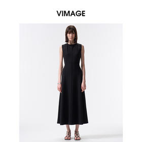 VIMAGE纬漫纪极简背心小黑裙坑条空气层无袖连衣裙2026春季新款V2507202