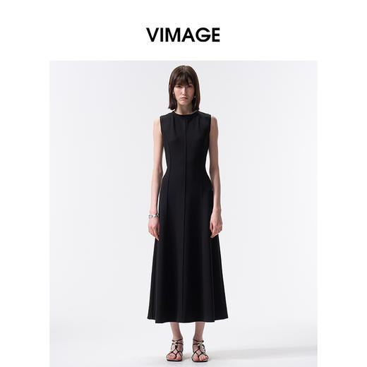 VIMAGE纬漫纪极简背心小黑裙坑条空气层无袖连衣裙2026春季新款V2507202 商品图0
