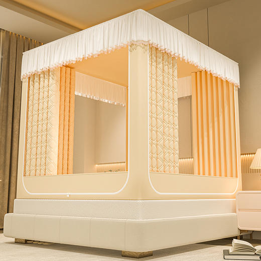 自然醒加高内穿U型三门保暖款夹棉防尘顶坐床蚊帐2402HH 商品图4