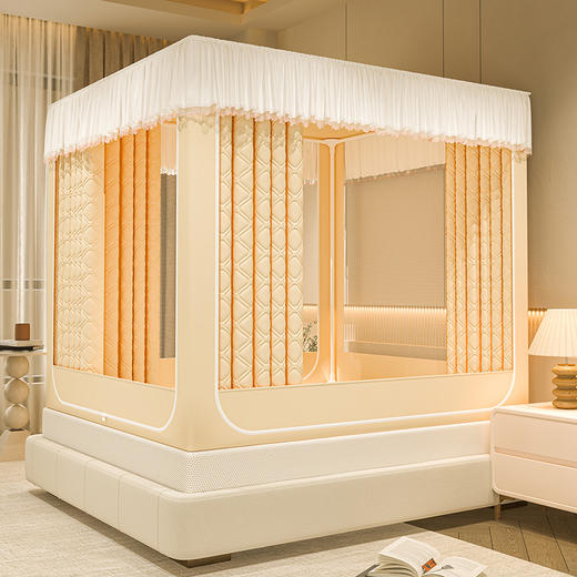 自然醒加高内穿U型三门保暖款夹棉防尘顶坐床蚊帐2402HH 商品图3