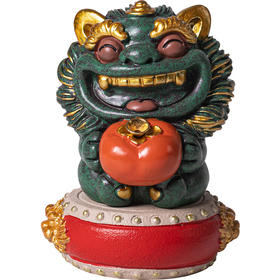 新中式彩金【好柿】小狮子茶宠摆件