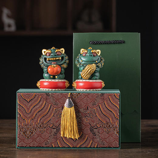 新中式小狮子【好柿+花生】一对茶宠摆件 商品图3