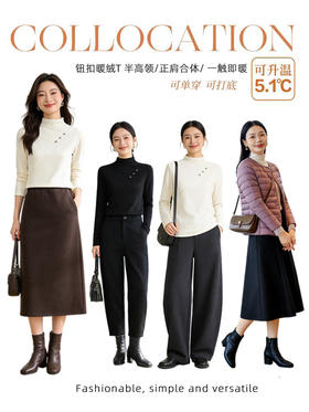 现货【2件仅119】臣禾【暖绒T】一触即暖 德绒半高领钮扣打底衫正肩合体保暖T恤	JZ261050175