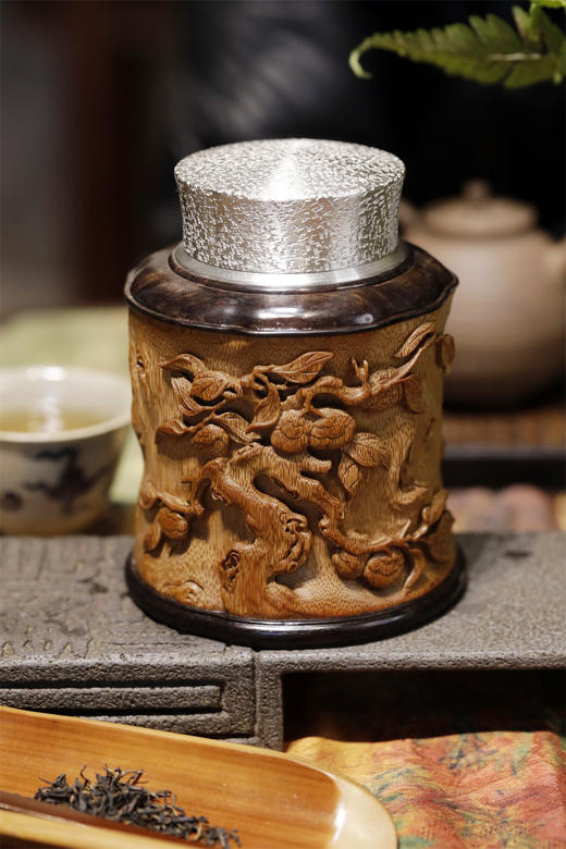 柿柿（事事）如意°锡胆竹雕茶叶罐 商品图3