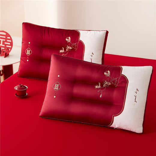 自然醒玉兰喜事婚庆枕-大红婚庆喜庆枕芯刺绣结婚枕头（送红礼袋）XK 商品图13