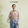 LIYIHAN 2026春季新款莱赛尔圆领条纹T恤女粉色长袖上衣小众设计感 商品缩略图0