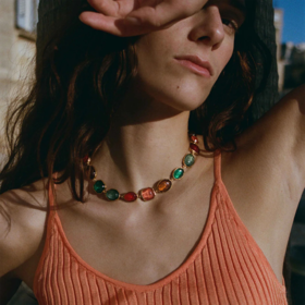 北京仓｜Goossens Paris-CABOCHONS-彩虹色 岩石水晶 项链［法国设计师］