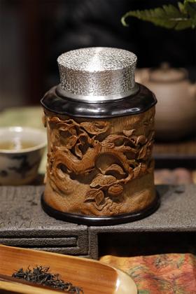 柿柿（事事）如意°锡胆竹雕茶叶罐