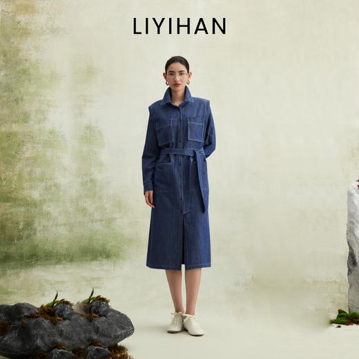 LIYIHAN 2026春新款通勤纯棉牛仔连衣裙女蓝色衬衫裙子小众设计感 商品图2