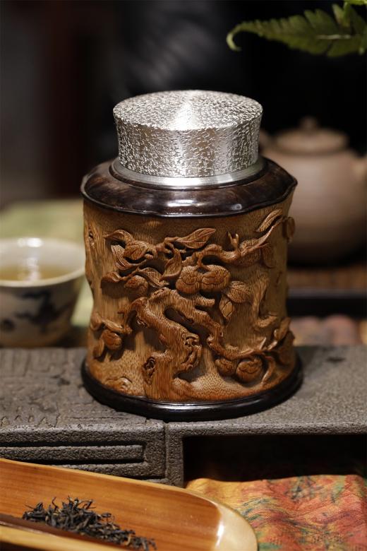 柿柿（事事）如意°锡胆竹雕茶叶罐 商品图2