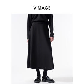 VIMAGE纬漫纪垂坠质感女士简约黑色高腰A字半身裙2026春季新款V2506204