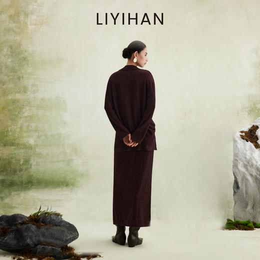 LIYIHAN 2026春新款法式通勤羊毛衫V领女酒红色半裙套装小众设计感 商品图4