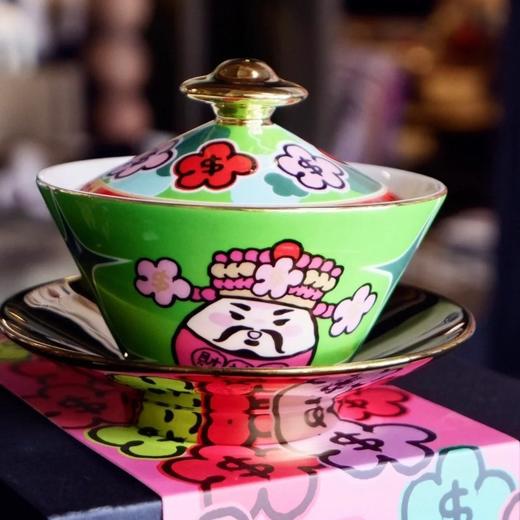 RICH FLOWER 有钱花 三才盖碗 创意防烫功夫泡茶碗礼品四件套 商品图1