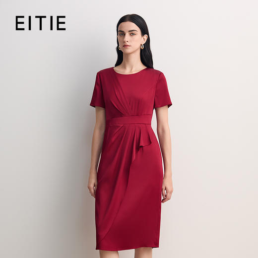 EITIE爱特爱简约大方圆领收腰礼服连衣裙2026春新款8577213 商品图0
