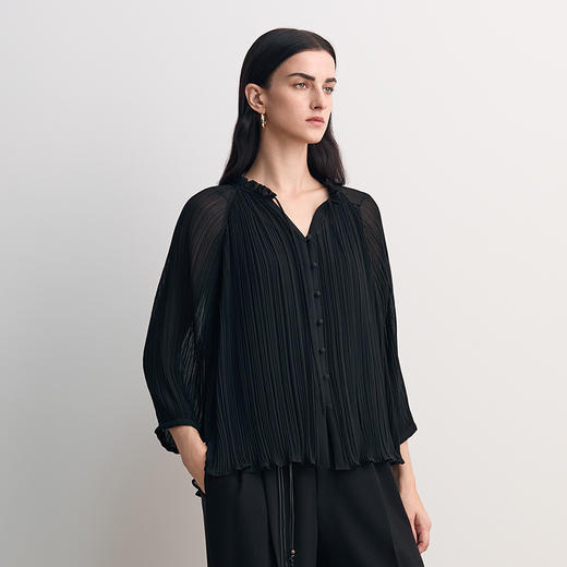 EITIE爱特爱飘逸压褶A版宽松显瘦度假通勤雪纺衫上衣2026春季新款8509205 商品图2