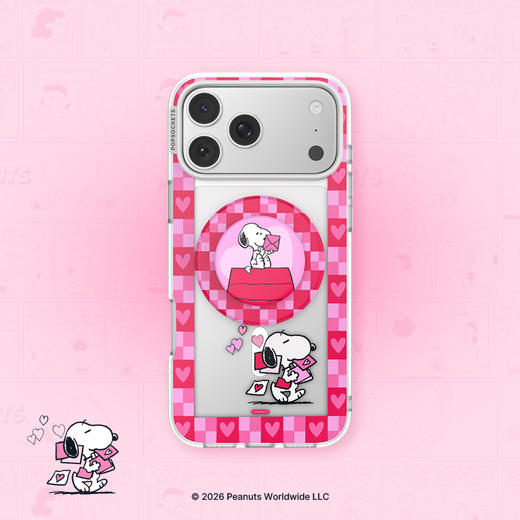 【史努比的情书】史努比的情书 POPCASE手机壳 MagSafe Popcase磁吸款 手机壳&圆啪嗒组合 粉色 Snoopy 爱心 格纹 iPhone17/16 商品图1