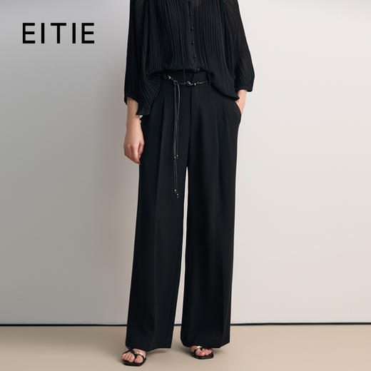 EITIE爱特爱时尚高腰系带直筒阔腿通勤长裤2026春新款8505213 商品图0
