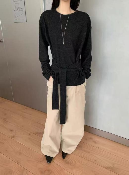 女王节抢购价-不支持退【自营】素感【小衫】85720粘胶纤维针织腰带款小衫-喜出 商品图0