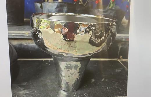 银色高脚陶瓷盆 商品图0