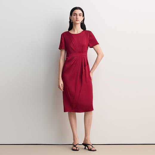 EITIE爱特爱简约大方圆领收腰礼服连衣裙2026春新款8577213 商品图1