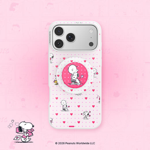 【史努比的情书】最佳拍档 POPCASE手机壳 MagSafe Popcase磁吸款 手机壳&圆啪嗒组合 粉色 Snoopy 爱心 波点 iPhone17/16 商品图1