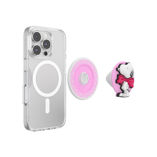 【史努比的情书】礼物史努比·MagSafe圆啪嗒 MAGSAFE磁吸手机气囊支架 Round圆啪嗒系列 粉色 Snoopy 蝴蝶结 商品图3