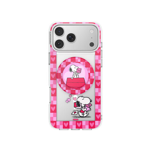 【史努比的情书】史努比的情书 POPCASE手机壳 MagSafe Popcase磁吸款 手机壳&圆啪嗒组合 粉色 Snoopy 爱心 格纹 iPhone17/16 商品图2