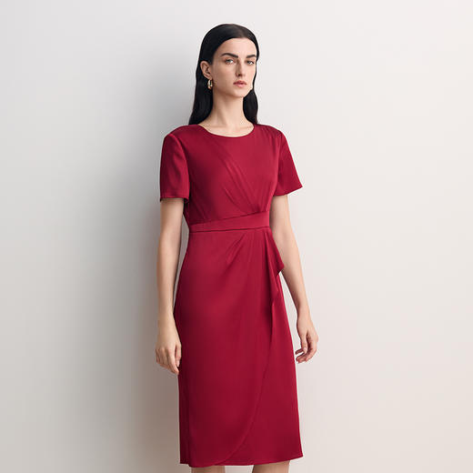 EITIE爱特爱简约大方圆领收腰礼服连衣裙2026春新款8577213 商品图2