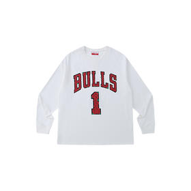 Mitchell&ness 公牛队罗斯退役纪念版 白色长袖T恤