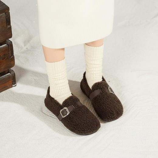 【羊皮毛】西村名物2025年冬季新款舒适平跟羊皮毛吧暖豆豆鞋毛毛鞋T25DM40071 商品图8